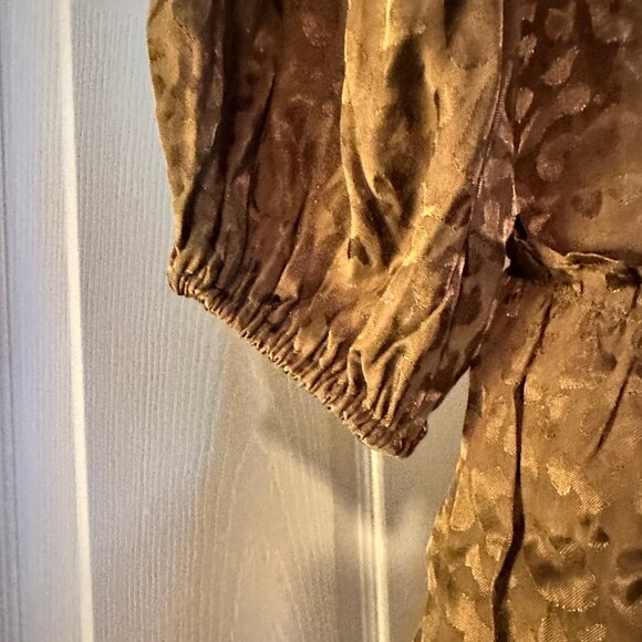 Joy Joy Olive Jacquard Leopard Smocked Waist Mini Dress Size Small NWOT - Picture 6 of 9